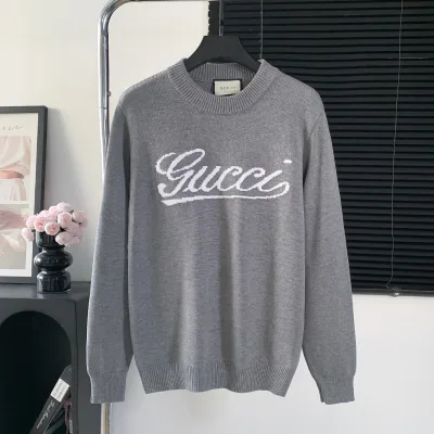 Gucci Shirt replica lyx Grå Stickad Logo Tyg Passform Senaste