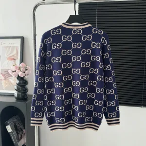 Gucci skjorta replika lyx stickad logo tröja är tyg passform