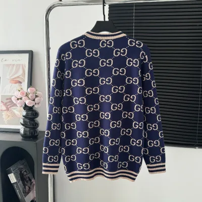 Gucci skjorta replika lyx stickad logo tröja är tyg passform