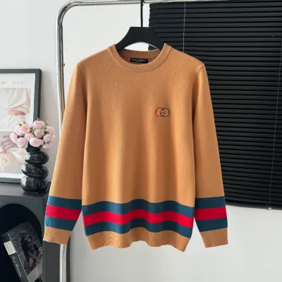 Gucci Skjorta replika lyx Stickad Randig Logo Tröja Tyg Senaste