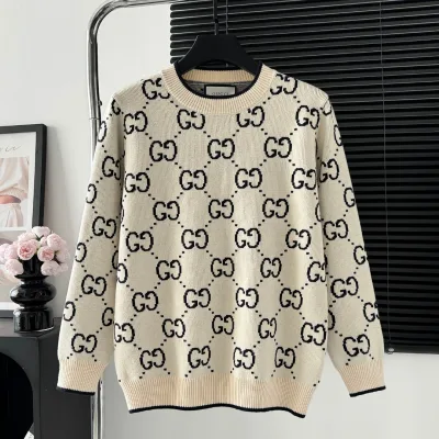 Gucci Shirt replica lyx Vit Stickad Logo Tyg Passform Senaste