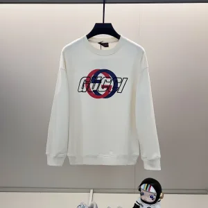 Gucci Sweatshirt replika lyx röd grön bomull broderad logotyp Crewneck