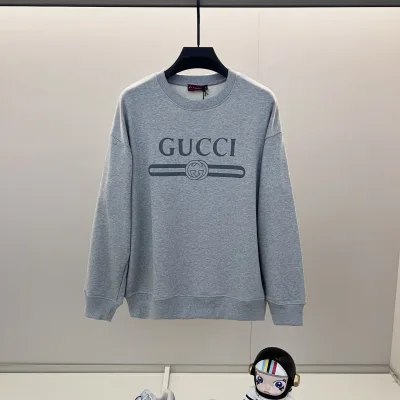 Gucci Sweatshirt replika lyx super klon svart grå bomullslogotyp