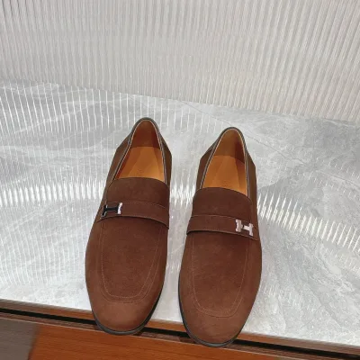 Hermes Loafers Replik Luxus 1:1 Braunes Leder Rindsleder Modern Importiert
