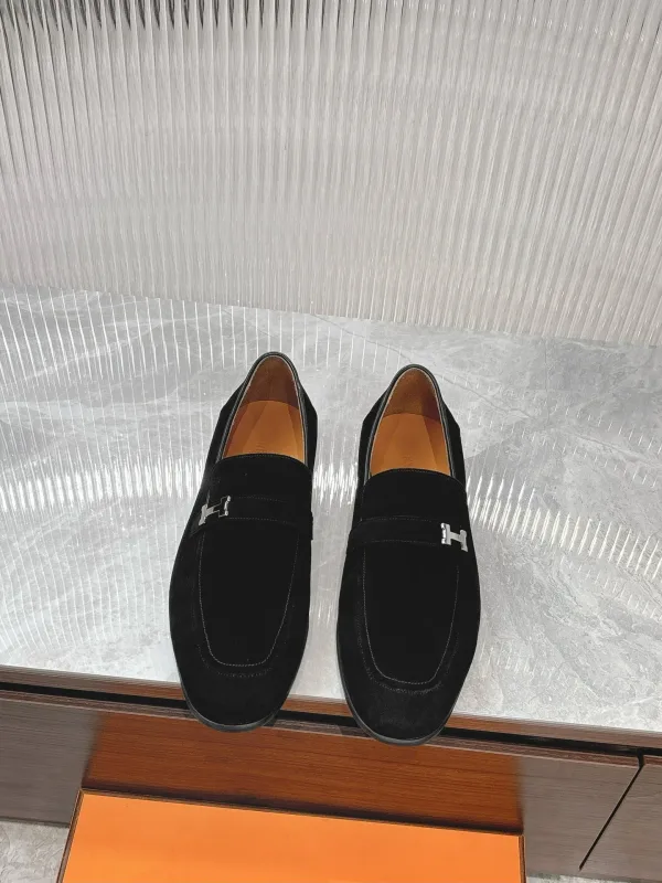 Hermes Loafers Replik Luxus Schwarz Leder Rindsleder Modern Importiert Hot