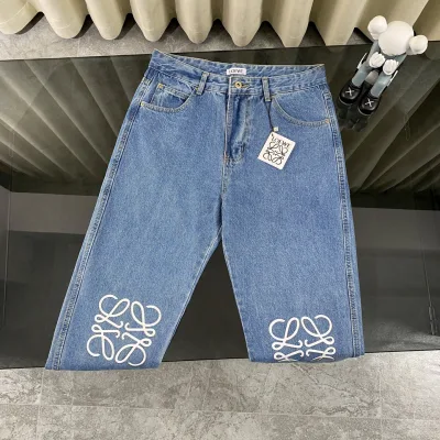 Loewe Jeans replika lyxiga Denim L?¡èder Logo ?¡èr Anagram Laser
