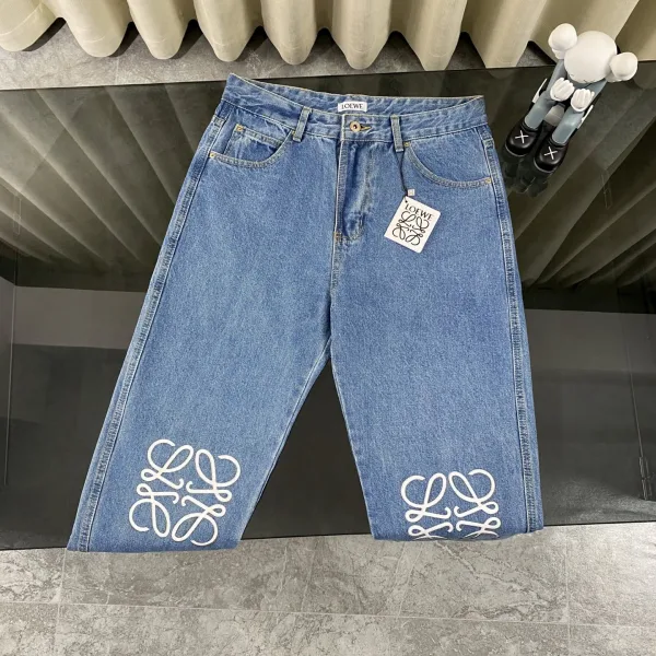 Loewe Jeans replika lyxiga Denim L?¡èder Logo ?¡èr Anagram Laser