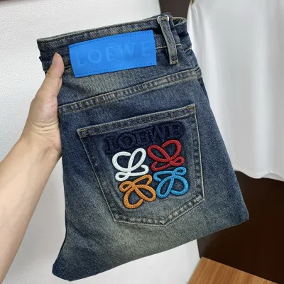 Loewe Jeans replika lyxiga Denim L?¡èder Tv?¡èttade Original Premium Tyg