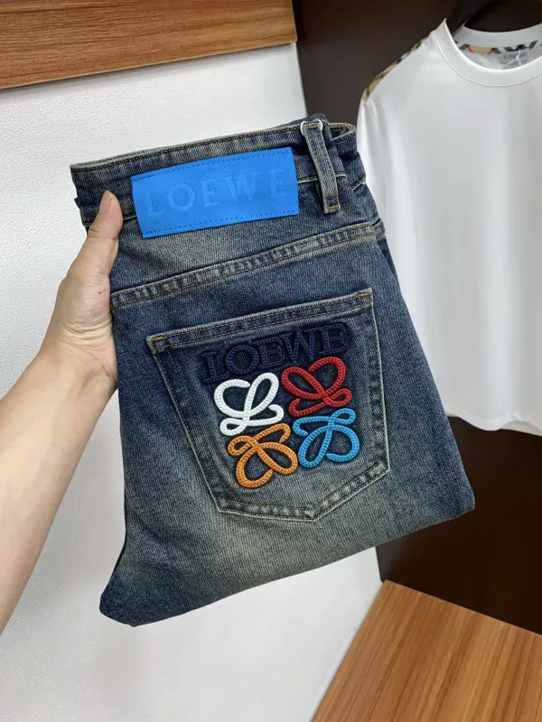 Loewe Jeans replika lyxiga Denim L?¡èder Tv?¡èttade Original Premium Tyg