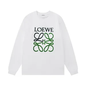 Loewe Long Sleeves replika lyxig vit bomull Broderad logotyp Dubbel