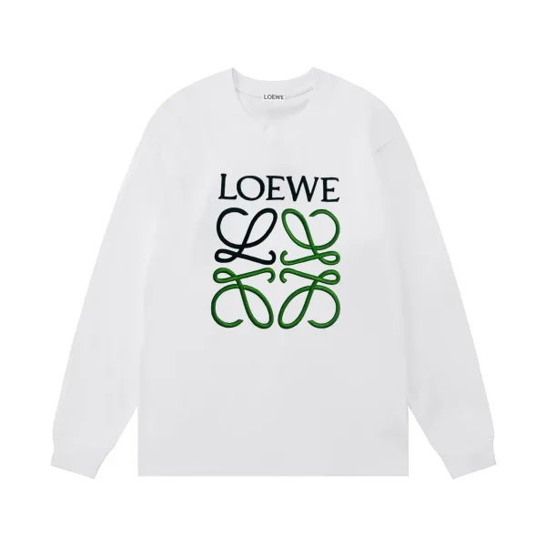 Loewe Long Sleeves replika lyxig vit bomull Broderad logotyp Dubbel