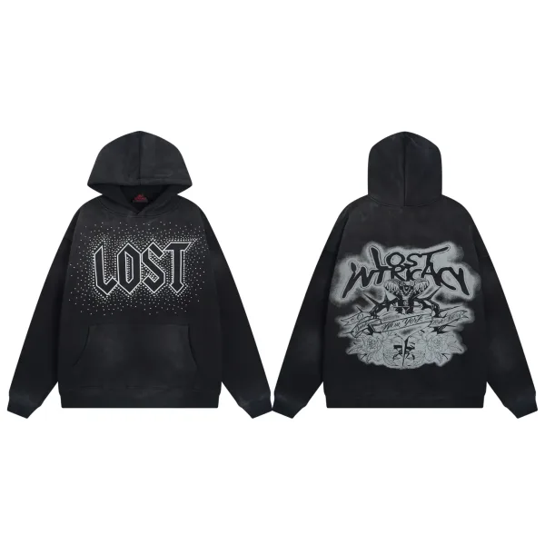 Lost Intricacy Sweatshirt replika 1:1 lyxig svart bomull Trendig strass