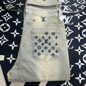 Louis Vuitton Jeans replika 1:1 Cotton Denim Broderad Tvättad 100g