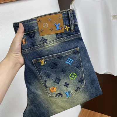 Louis Vuitton Jeans replika 1:1 Denim Läder Washed Original Re