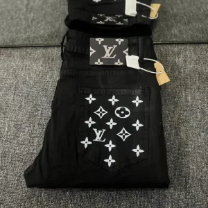Louis Vuitton Jeans replika 1:1 lyxig Black Cotton Denim Washed