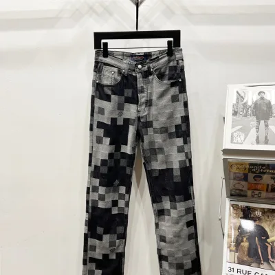 Louis Vuitton Jeans replika lyx Svart Grå Denim Logo Mosaik