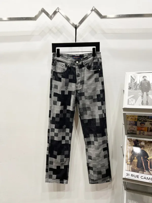 Louis Vuitton Jeans replika lyx Svart Grå Denim Logo Mosaik
