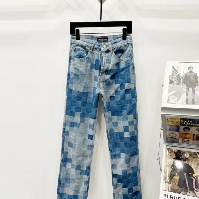 Louis Vuitton Jeans replika lyx Blue Denim Gradient Rutig Cm