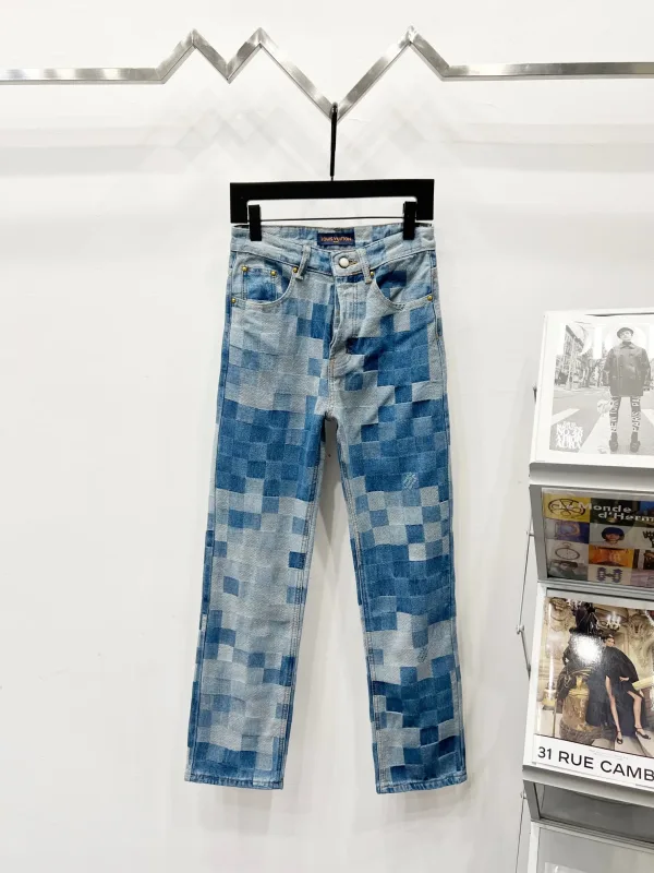 Louis Vuitton Jeans replika lyx Blue Denim Gradient Rutig Cm