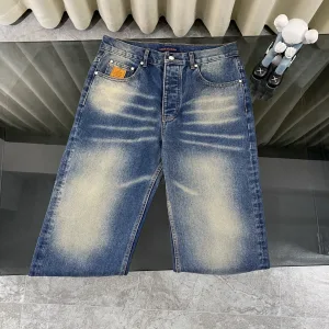 Louis Vuitton Jeans replika lyx super clone Blue Distressed Vintage