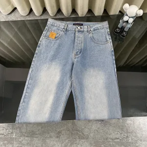 Louis Vuitton Jeans replika super klon Blue Denim Bomull Enkel