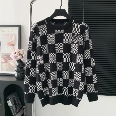 Louis Vuitton Skjorta replika super klon Black White Knit Logo