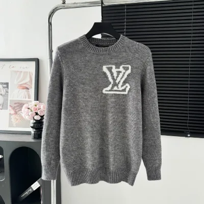 Louis Vuitton Skjorta replika super klon Grey Knit Logo Sweater