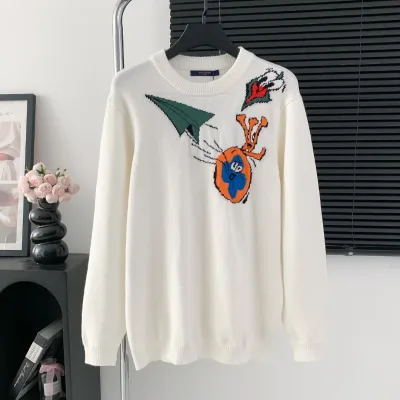 Louis Vuitton Skjorta replika super klon vit stickad logotyp tyg