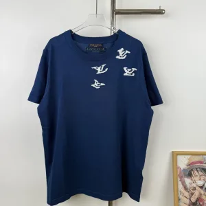 Louis Vuitton kortärmad replika 1:1 2019 Marinblå stickad