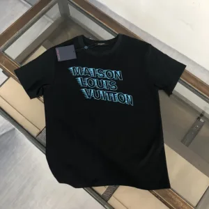 Louis Vuitton kortärmad replika 1:1 Black White Cotton Logo
