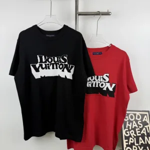 Louis Vuitton kortärmad replika lyxig svart röd stickad logotyp