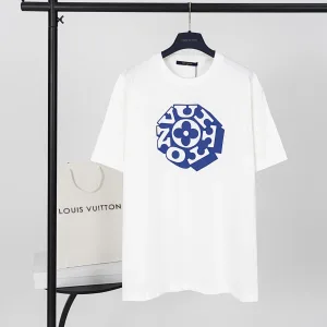 Louis Vuitton kortärmad replika lyxig vit siden bomullslogotyp