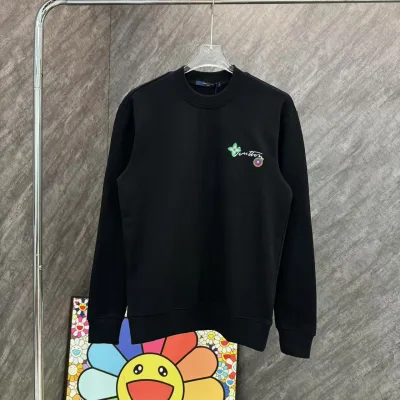 Louis Vuitton Sweatshirt replica 1:1 Black White Cotton Brodered Brodery
