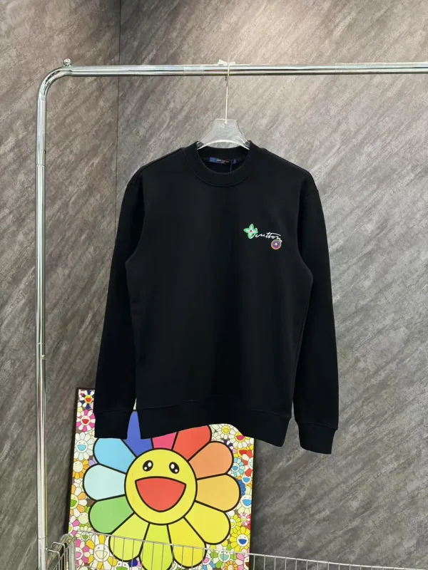 Louis Vuitton Sweatshirt replica 1:1 Black White Cotton Brodered Brodery