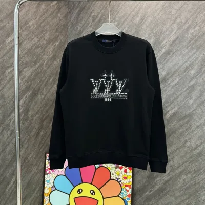 Louis Vuitton Sweatshirt replika lyx svart bomull Logo Broderi Diamant