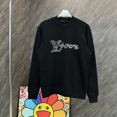 Louis Vuitton Sweatshirt replika lyx Svart Vit Bomull Logotypbroderi
