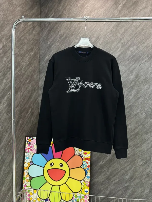 Louis Vuitton Sweatshirt replika lyx Svart Vit Bomull Logotypbroderi