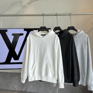 Louis Vuitton Hoodie replica 1:1 Black White Grey Fleece Broderad