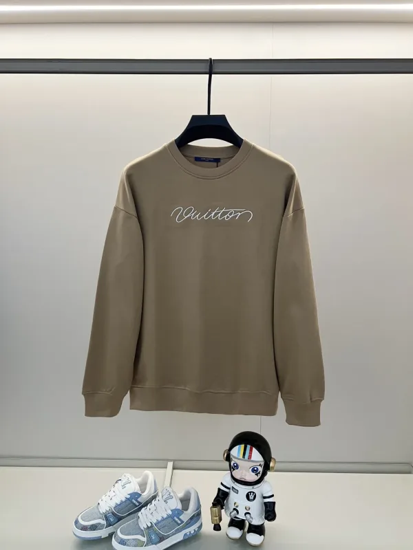Louis Vuitton Sweatshirt replika lyx super klon Svart Khaki Bomull