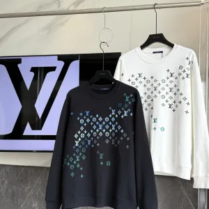 Louis Vuitton Hoodie replica 1:1 Black White Gradient Brodered Brodery