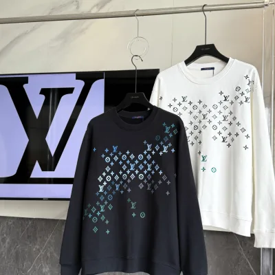 Louis Vuitton Hoodie replica 1:1 Black White Gradient Brodered Brodery