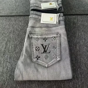 Louis Vuitton Byxor replika lyx Denim Bomull tvättad Lv präglad