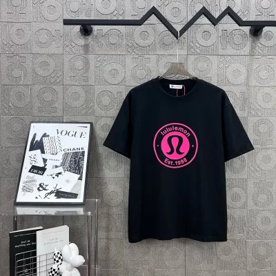 Lululemon Short Sleeves replika 1:1 lyx Svart Vit Logo Retro