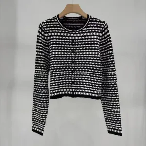 Lv Dam Cardigan replica 1:1 Svart Vit Stickad Randig Tidig