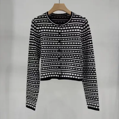 Lv Dam Cardigan replica 1:1 Svart Vit Stickad Randig Tidig