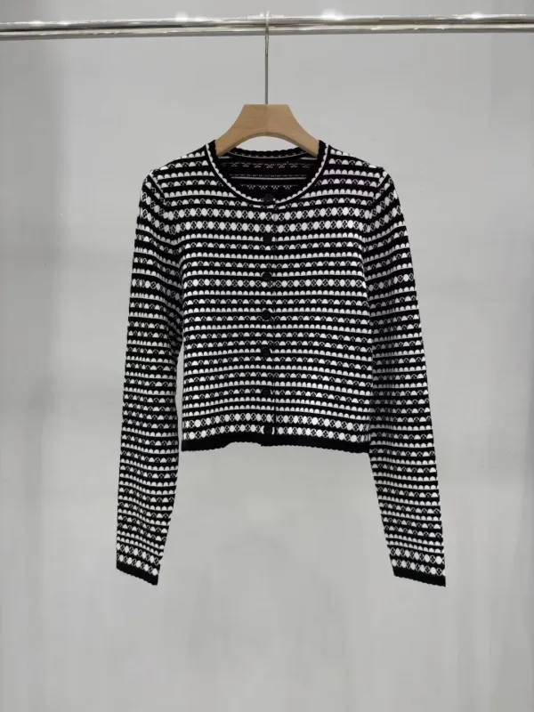 Lv Dam Cardigan replica 1:1 Svart Vit Stickad Randig Tidig