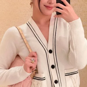 Lv Women Cardigan replica 1:1 Early Fall Sailboat Collection Pocket