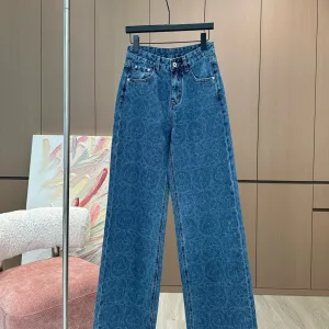 Lv Dam Byxor replika lyx 1:1 Blå Bomull Denim Snygg