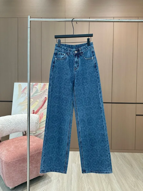 Lv Dam Byxor replika lyx 1:1 Blå Bomull Denim Snygg