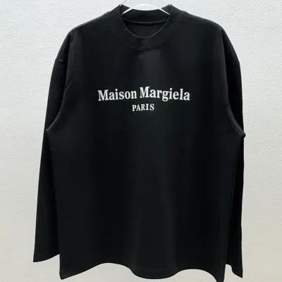 Margiela långärmad replika lyxig svart vit bomullsärmad topp